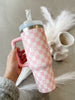 Checkered Bow Tumbler in Pink