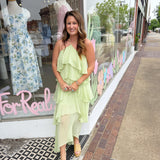Sage Halter Ruffle Dress