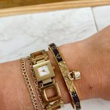Lock & Patterned Clover Bangle Bracelet