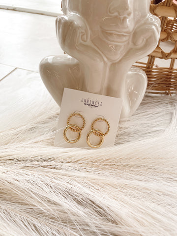 Cream and Gold Square Top Circle Earrings