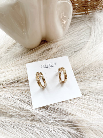 Cream and Gold Square Top Circle Earrings