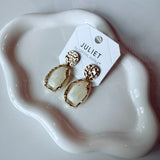 Oval Stone Dangle Earrings in White