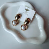 Square Dome Shape Stone & Oval Earrings in White