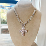 Chunky Cross & Chain Toggle Necklace Silver