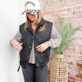 Quilted Puffer Vest with Ties in Black