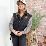 Quilted Puffer Vest with Ties in Black