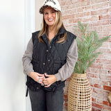Quilted Puffer Vest with Ties in Black