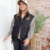 Quilted Puffer Vest with Ties in Black