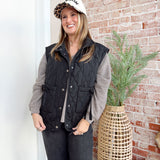 Quilted Puffer Vest with Ties in Black