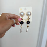 Black, Pearl, and Gold Earrings