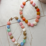 Multi Color Stone Bead Necklace in Pink Multi