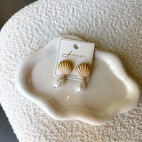 Pearl & Shell Metal Drop Earrings