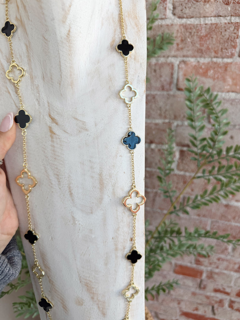 Long Clover Necklace in Black