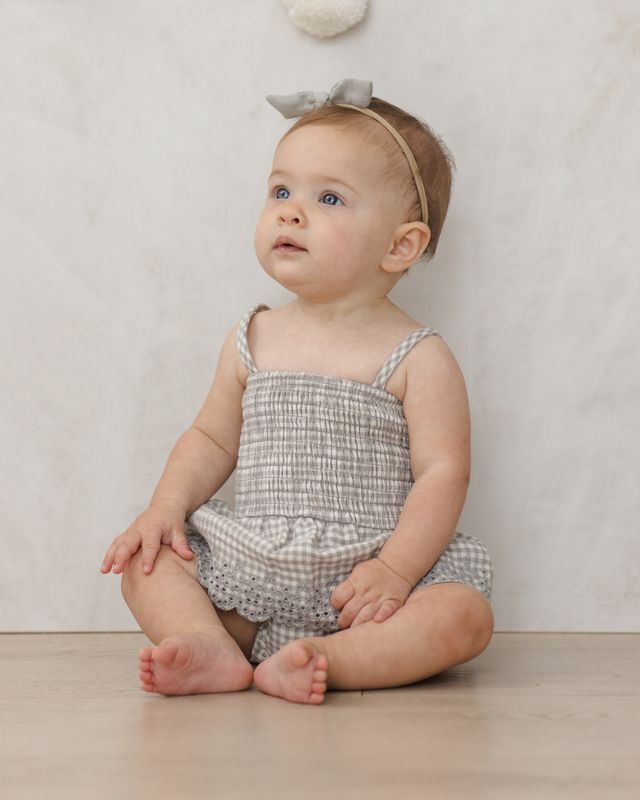 Quincy Mae Smocked Romper Gingham Sage