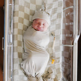 Taupe Checkered Muslin Swaddle Blanket
