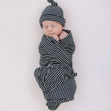 Navy Stripes Ribbed Bamboo Stretch Swaddle