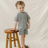 Navy Stripe Button Short Set