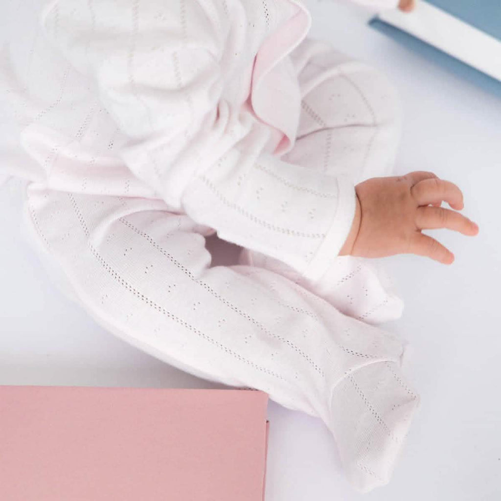 Pink Love Lines Pointelle Magnetic Footie