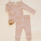 Quincy Mae Ribbed Tee + Legging Set Dusty Rose Microstripe