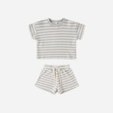 Quincy Mae Waffle Tee + Short Set Sky Stripe