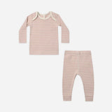 Quincy Mae Ribbed Tee + Legging Set Dusty Rose Microstripe