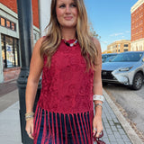 Burgundy Floral Fringe Top