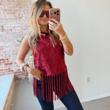 Burgundy Floral Fringe Top