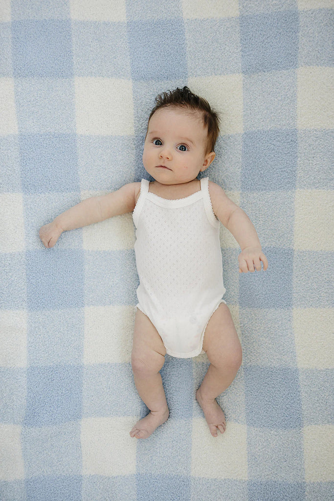 Light Blue Plaid Plush Blanket- Baby Blanket Size