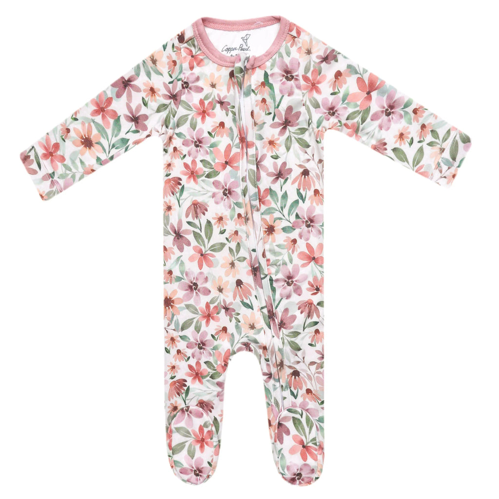 Copper Pearl Zip Up Footie Pajamas- Natalie