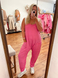 On the Move Jumpsuit in Hot Pink
