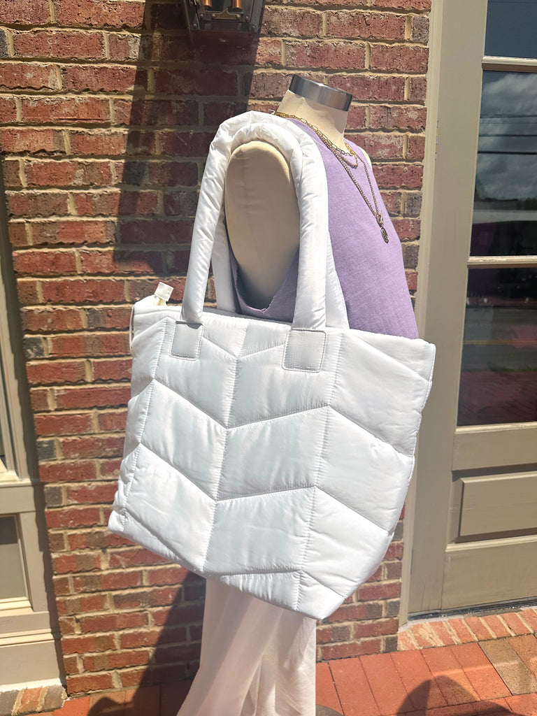 Naomi Nylon Tote Bag in White