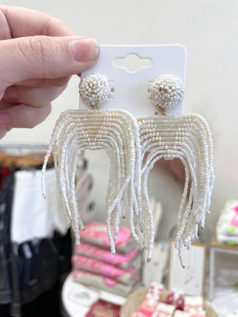 Party Time White Beaded Earrings